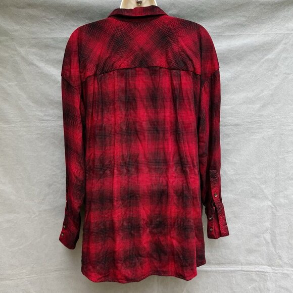 J. Jill Size Medium Red Black Plaid Collared Shirt Button Down Fall Autumn Cozy - Picture 2 of 7